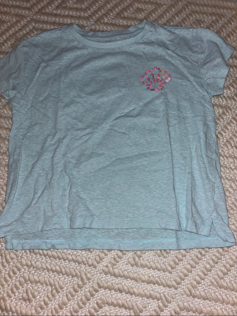 Crewcuts Light Blue Short Sleeve Tee with Pink Sequin Shell
